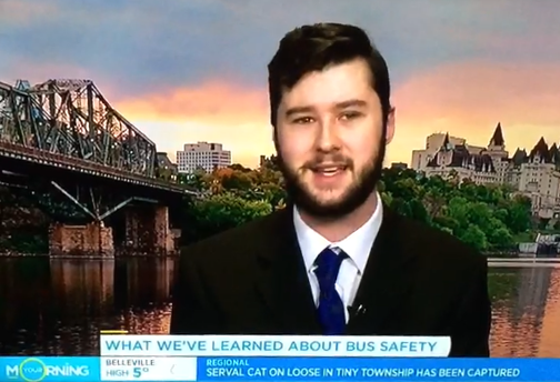 patrick (lewis) smith giving an interview on CTV Your Morning about bus safety in the wake of the Humboldt Broncos crash
